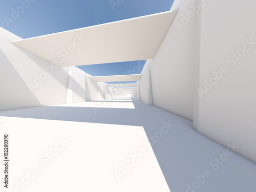 Abstract modern architecture background, empty white open space interior. 3D rendering