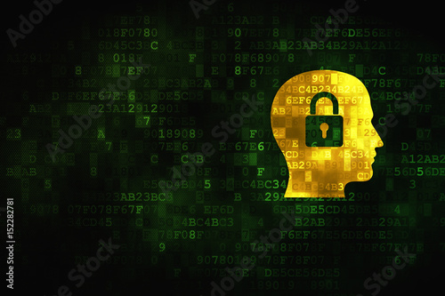 Business concept: Head With Padlock on digital background