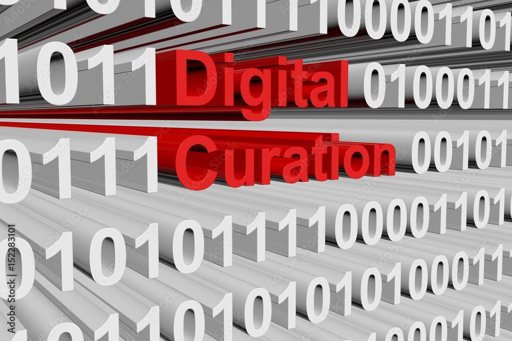 Digital curation in the form of binary code, 3D illustration