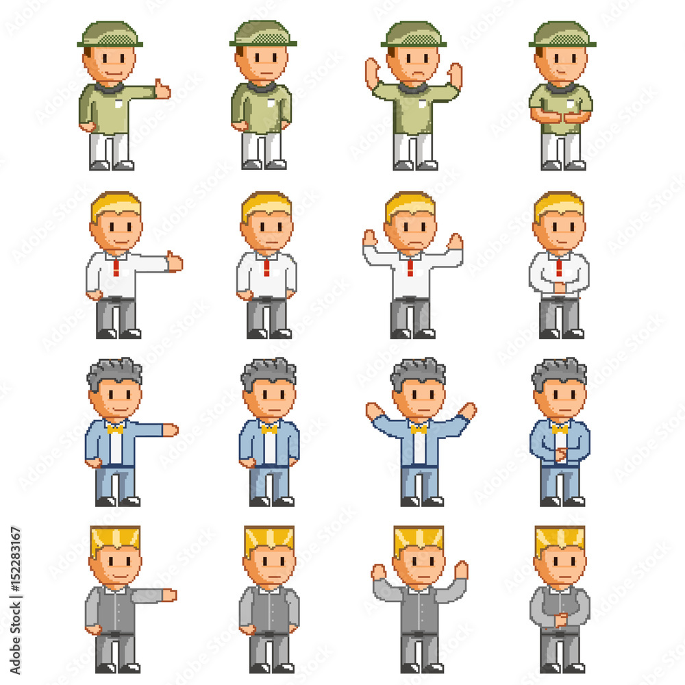Set of different pixel people in custom,vector illustration Set of different pixel people in custom,vector illustration