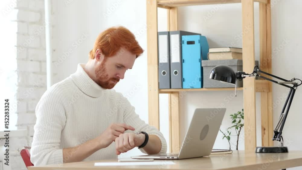 Using Smartwatch, Browsing Man with Red Hairs Using Smartwatch, Browsing Man with Red Hairs