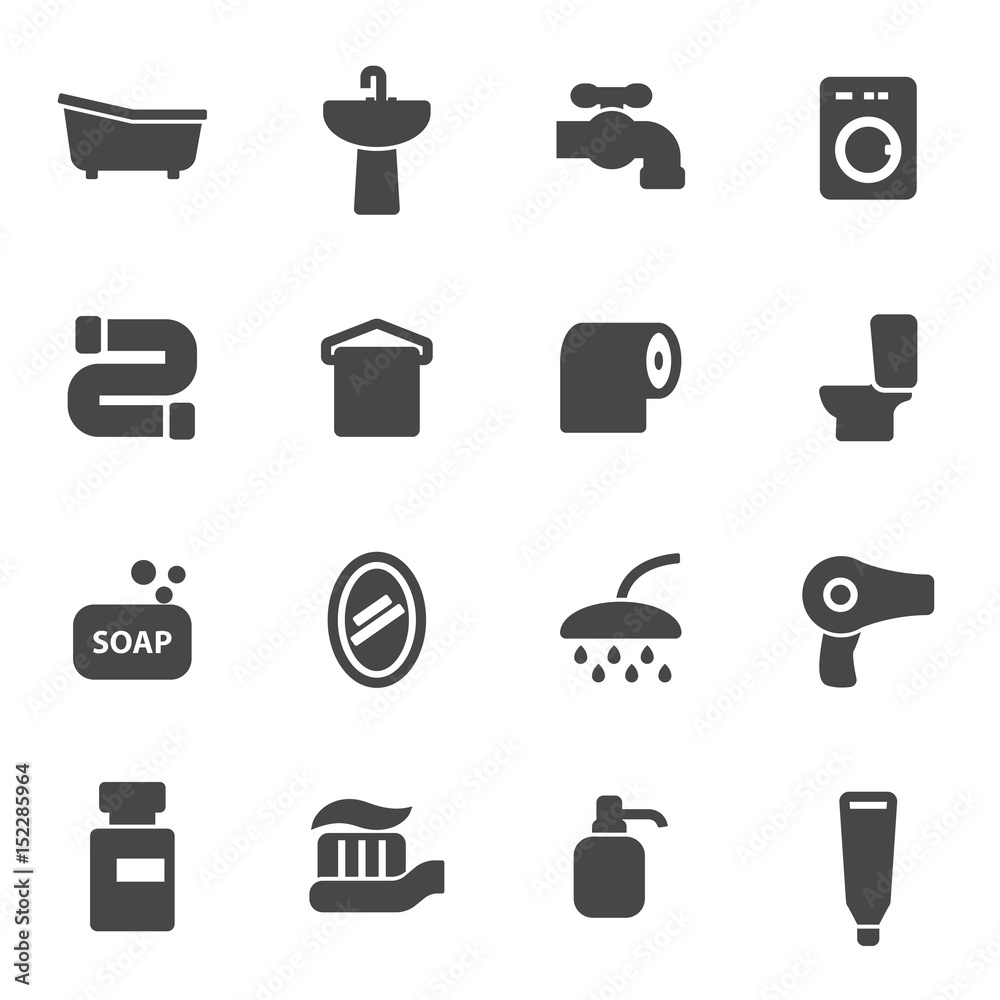 Vector black bathroom icons set