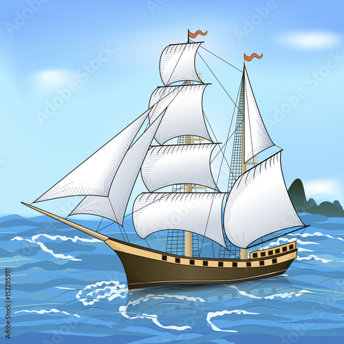 vintage sailing ship in the sea