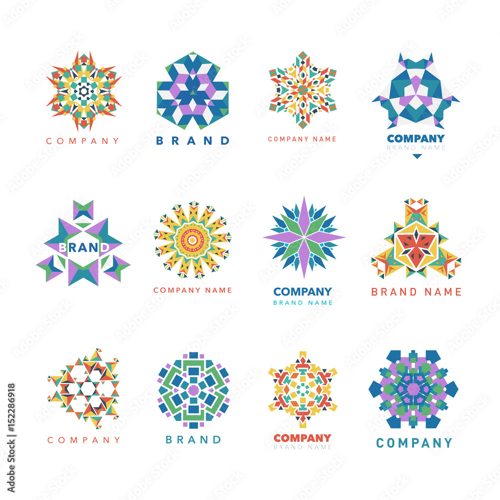 Abstract triangular polygonal shape kaleidoscope logo template circle decorative vector illustation. - obrazy, fototapety, plakaty 