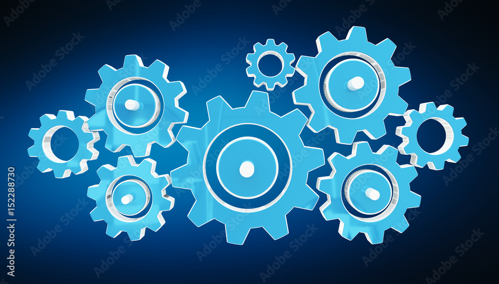 Digital gear icons 3D rendering