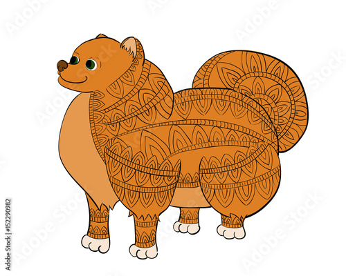 Zen tangle pomeranian. Zentangle spitz vector. Coloring book with puppy.