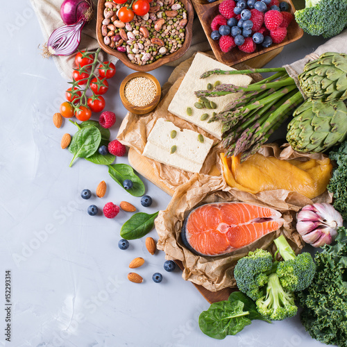 Selection assortment of healthy balanced food for heart, diet © aamulya