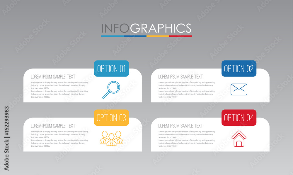 Fototapeta Modern Info-graphic Template for Business with four steps multi-Color design, labels design, Vector info-graphic element, Flat style vector illustration.