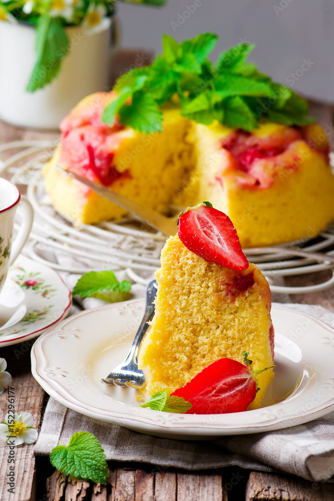 micowave strawberry cake.selective focus micowave strawberry cake.selective focus