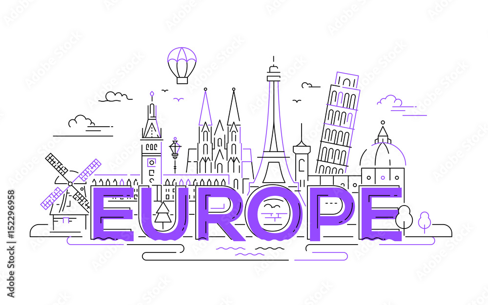 Europe - flat design composition with landmarks