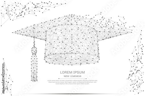 Abstract mash line and point Graduation cap on white background with an inscription. Starry sky or space, consisting of stars and the universe. Vector business illustration