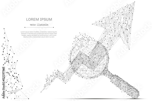 Abstract mash line and point magnifying glass and chart on white background with an inscription. Starry sky or space, consisting of stars and the universe. Vector business illustration