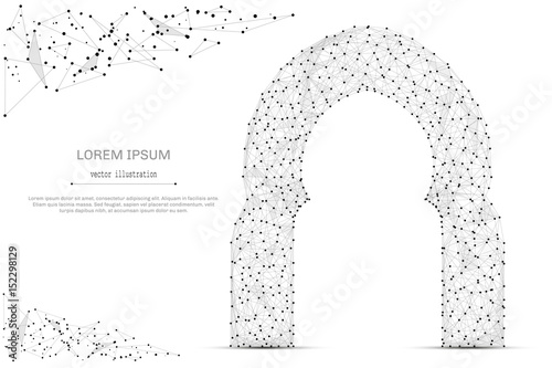 Abstract mash line and point mosque door on white background with an inscription. Starry sky or space, consisting of stars and the universe. Vector Ramadan kareem illustration