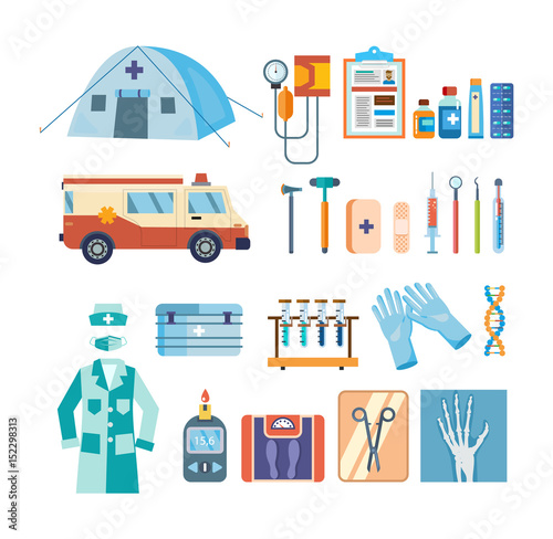 Set of tools for medical research, treatment, work in institution.