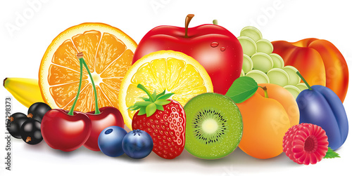 Fototapeta Naklejka Na Ścianę i Meble -  Group of fresh fruit - apple, lemon, apricot, berries