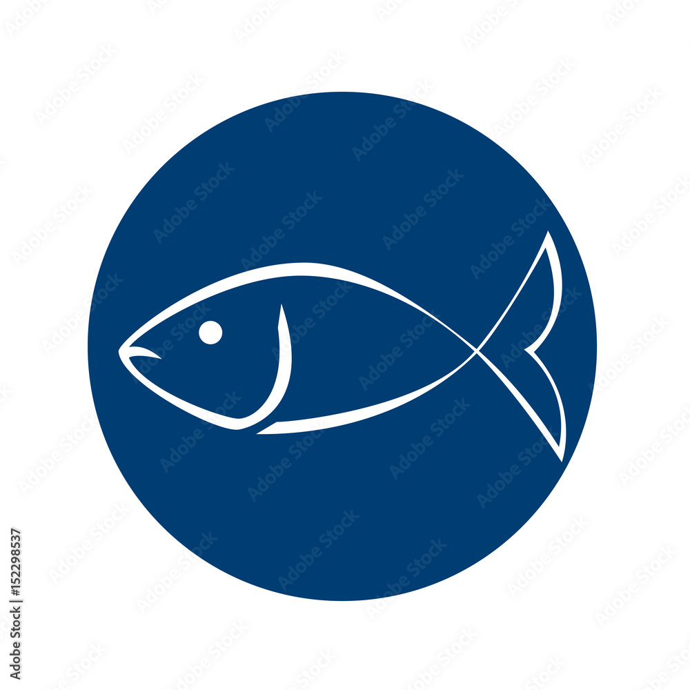 Icono plano pescado lineal en circulo azul Icono plano pescado lineal en circulo azul