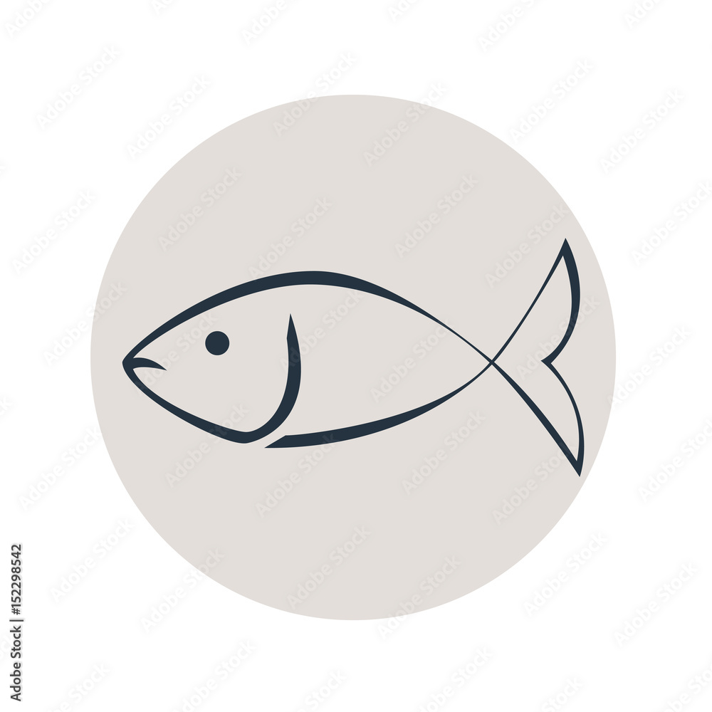 Icono plano pescado lineal en circulo gris Icono plano pescado lineal en circulo gris