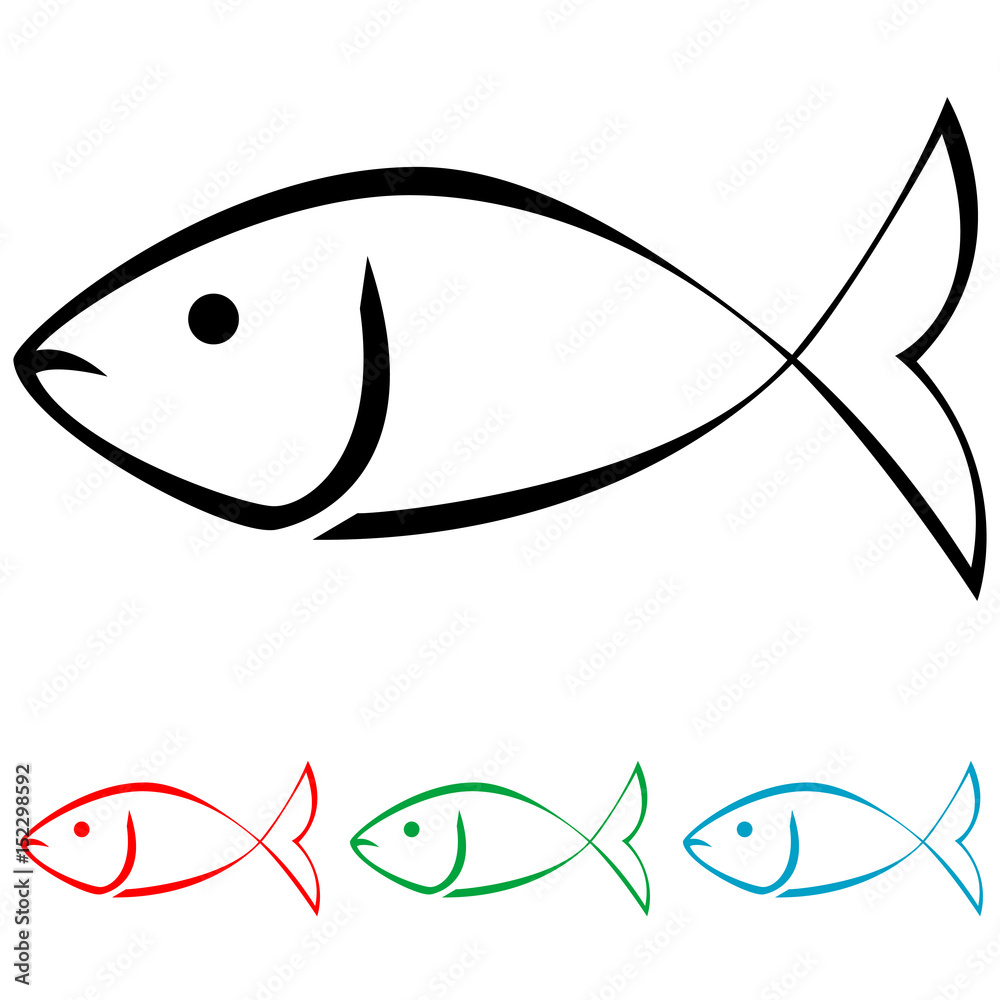 Icono plano pescado lineal varios colores