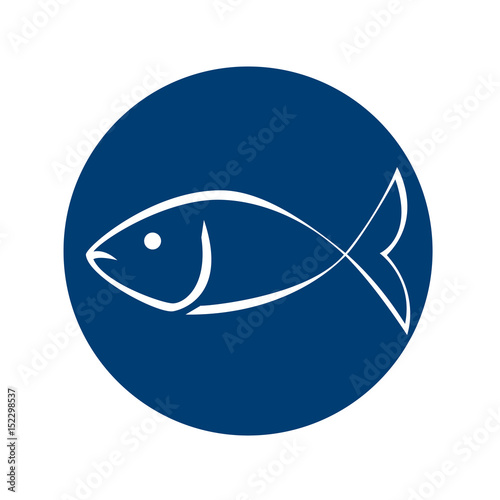 Icono plano pescado lineal en circulo azul