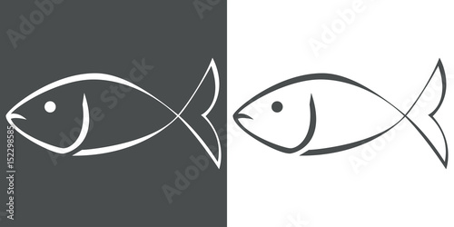 Icono plano pescado lineal gris y blanco