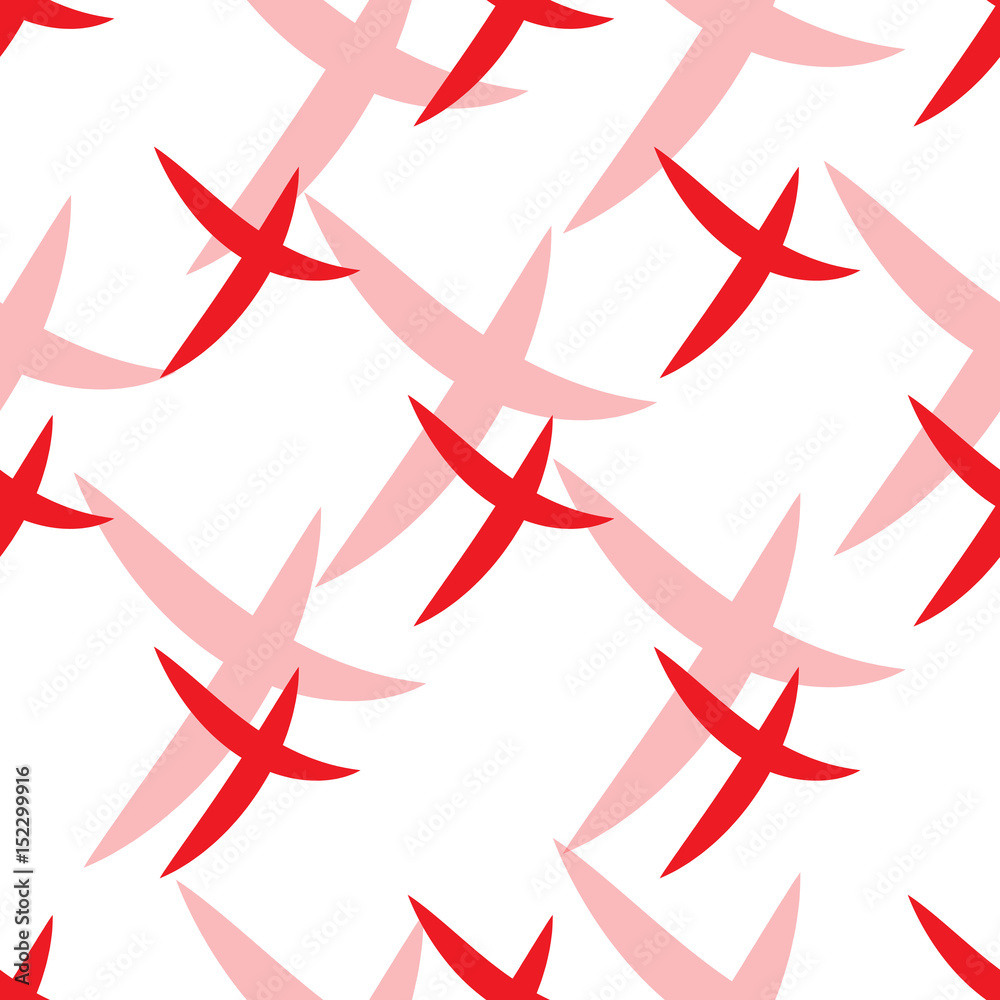 Fototapeta premium Seamless pattern of check mark icons simple on white background. Red cross with red shadow. Vector illustration