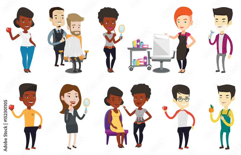 Vector set of people during beauty procedures. Vector set of people during beauty procedures.