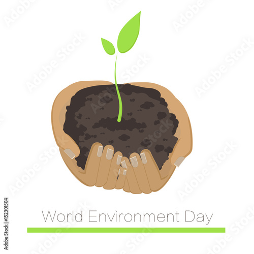 World Environment Day. handful of soil whith plant