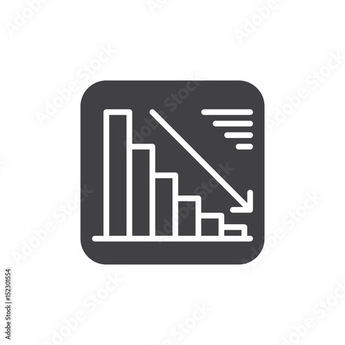 Chart goes down icon vector, filled flat sign, solid pictogram isolated on white. Negative dynamic symbol, logo illustration. Pixel perfect