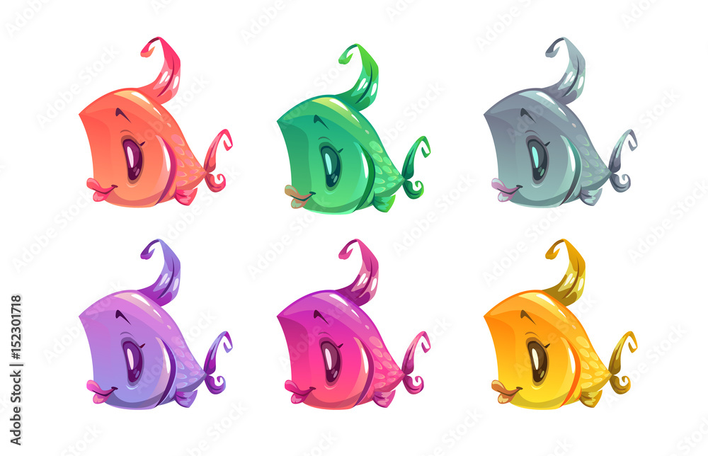 Cute cartoon colorful little fishes set. Cute cartoon colorful little fishes set.