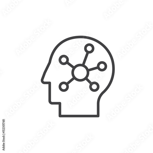Mind map in a head line icon, outline vector sign, linear style pictogram isolated on white. Symbol, logo illustration. Editable stroke. Pixel perfect