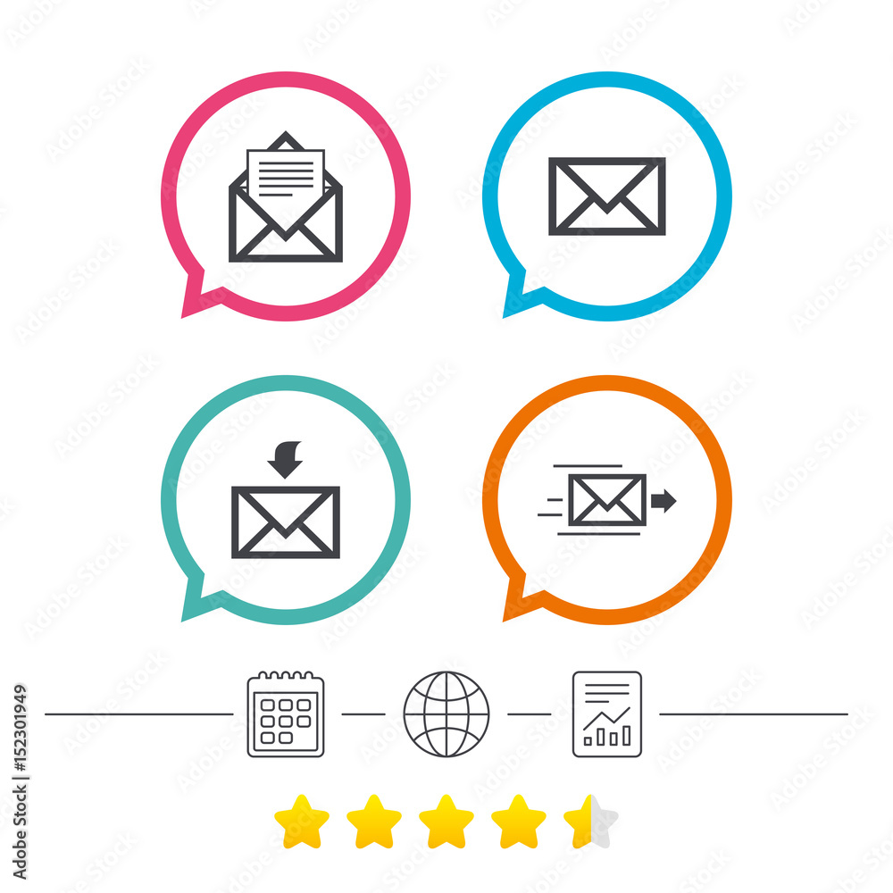Mail envelope icons. Message document symbols. Mail envelope icons. Message document symbols.