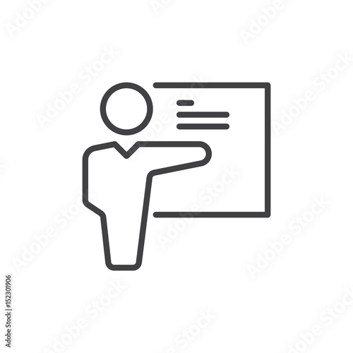 Teacher, instructor line icon, outline vector sign, linear style pictogram isolated on white. Presenter symbol, logo illustration. Editable stroke. Pixel perfect