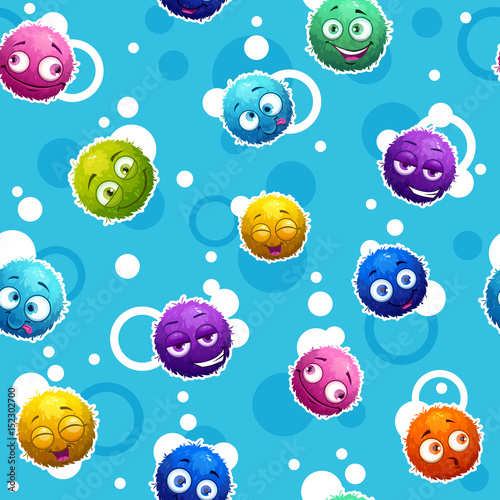 Seamless pattern with funny colorful round characters.