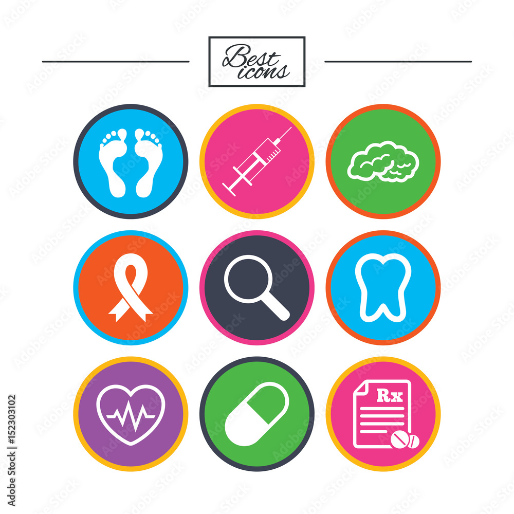 Medicine, medical health and diagnosis icons.