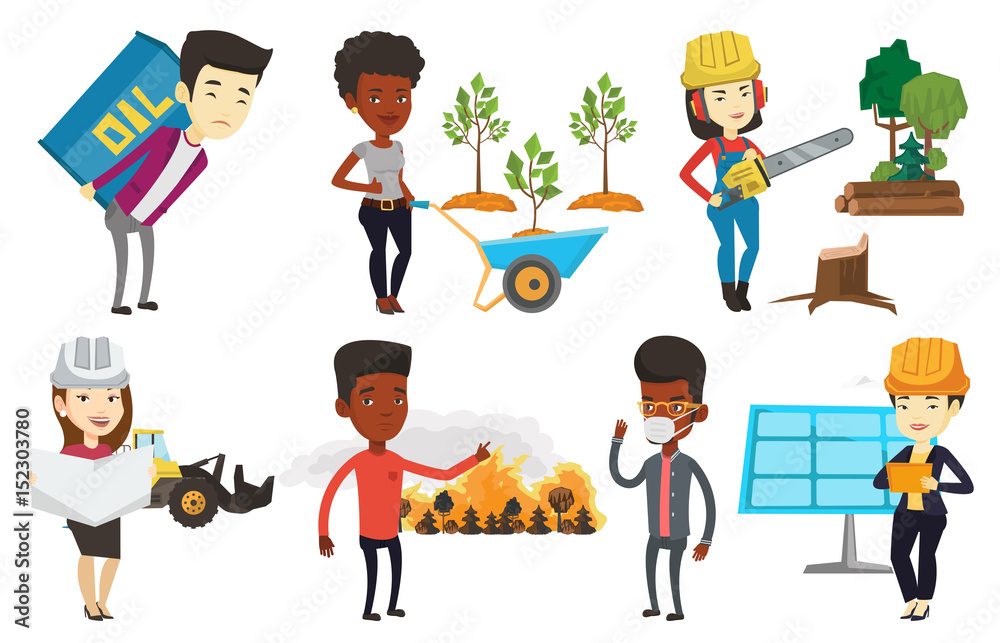 Vector set of characters on ecology issues. Vector set of characters on ecology issues.