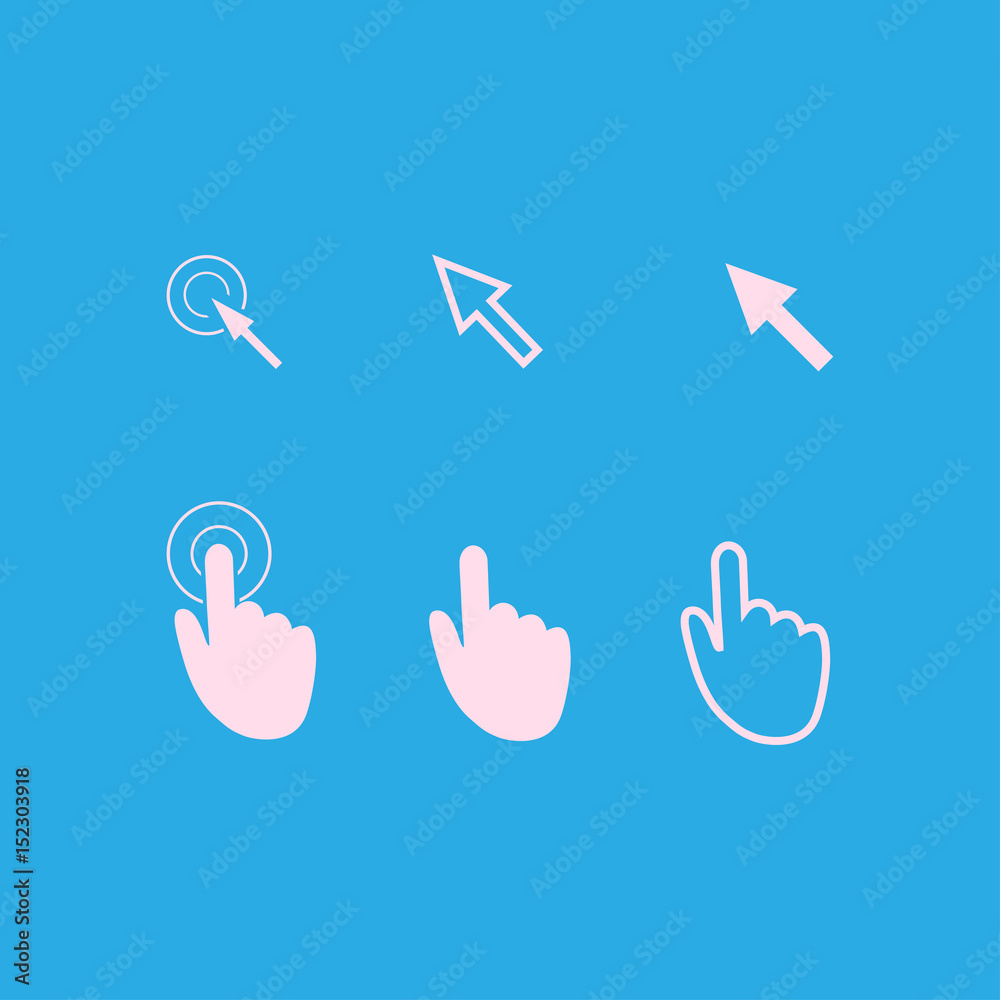 Obraz premium Cursor pointer icons. Click press and touch actions. Flat style.