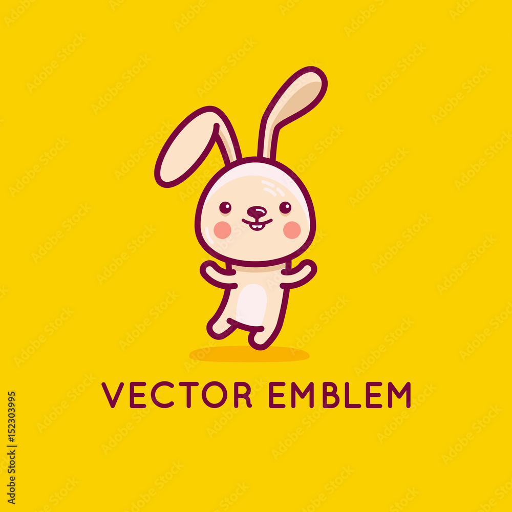 Fototapeta premium Vector logo design template in cartoon flat linear style - little smiling bunny