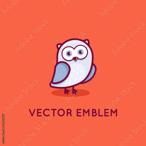 Vector logo design template in cartoon flat linear style - little smart owl