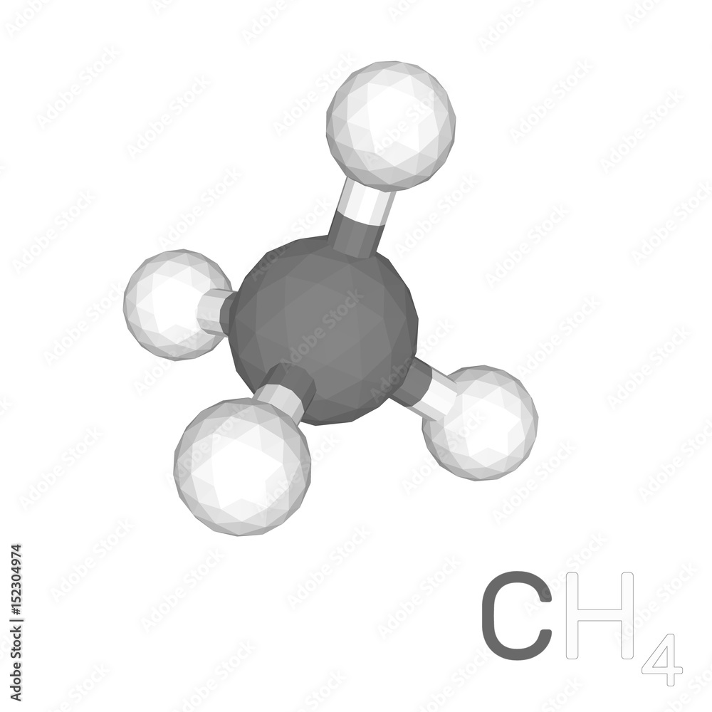 Methane model molecule. Isolated on white background. 3d Vector