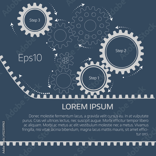 Vector infographic template with gears  on grey background.