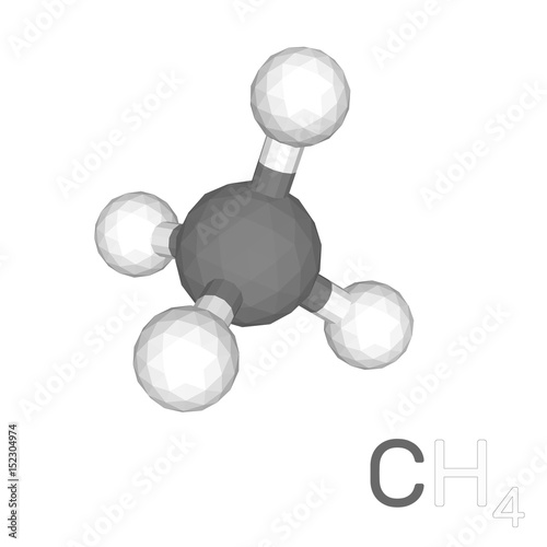 Methane model molecule. Isolated on white background. 3d Vector illustration.