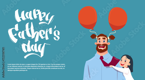 Happy Father Day Family Holiday, Daughter And Son Embracing Dad Greeting Card Flat Vector Illustration