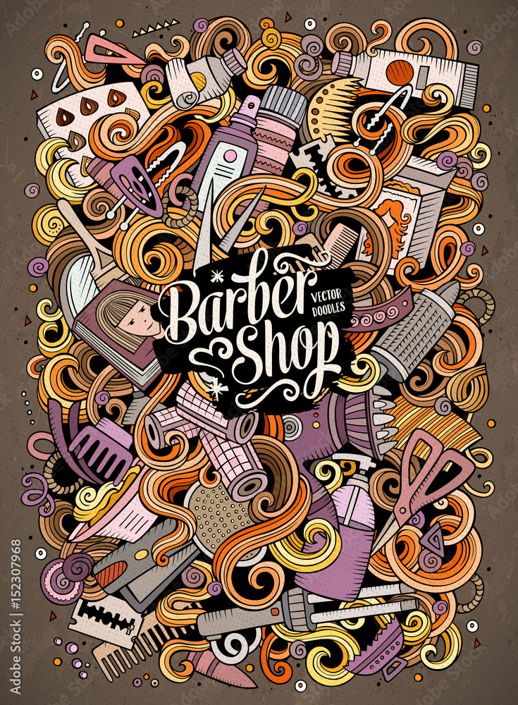 Fototapeta premium Cartoon doodles Hair salon illustration