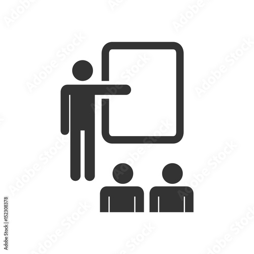 Training, education and presentation icon, with the audience. Vector illustration. Black-white pictogramm