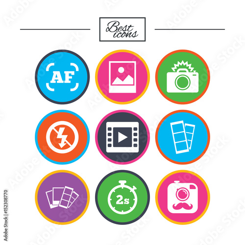 Photo, video icons. Camera, photos and frame.