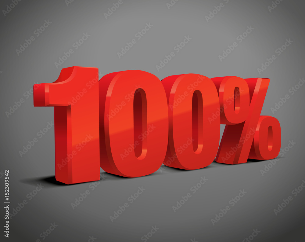 100% percent, 3D object, vector, eps10. Red sign of sale, quality, original, guarantee, natural 100% percent, 3D object, vector, eps10. Red sign of sale, quality, original, guarantee, natural