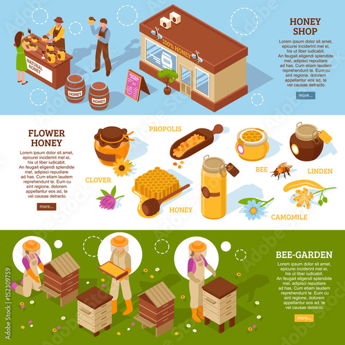 Bee Garden Isometric Banners Set