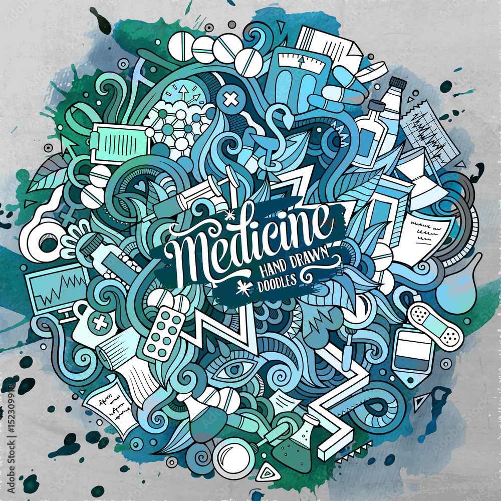Obraz premium Cartoon cute doodles hand drawn Medical illustration
