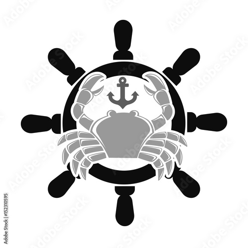 Sea club emblem with crab and handwheel illustration