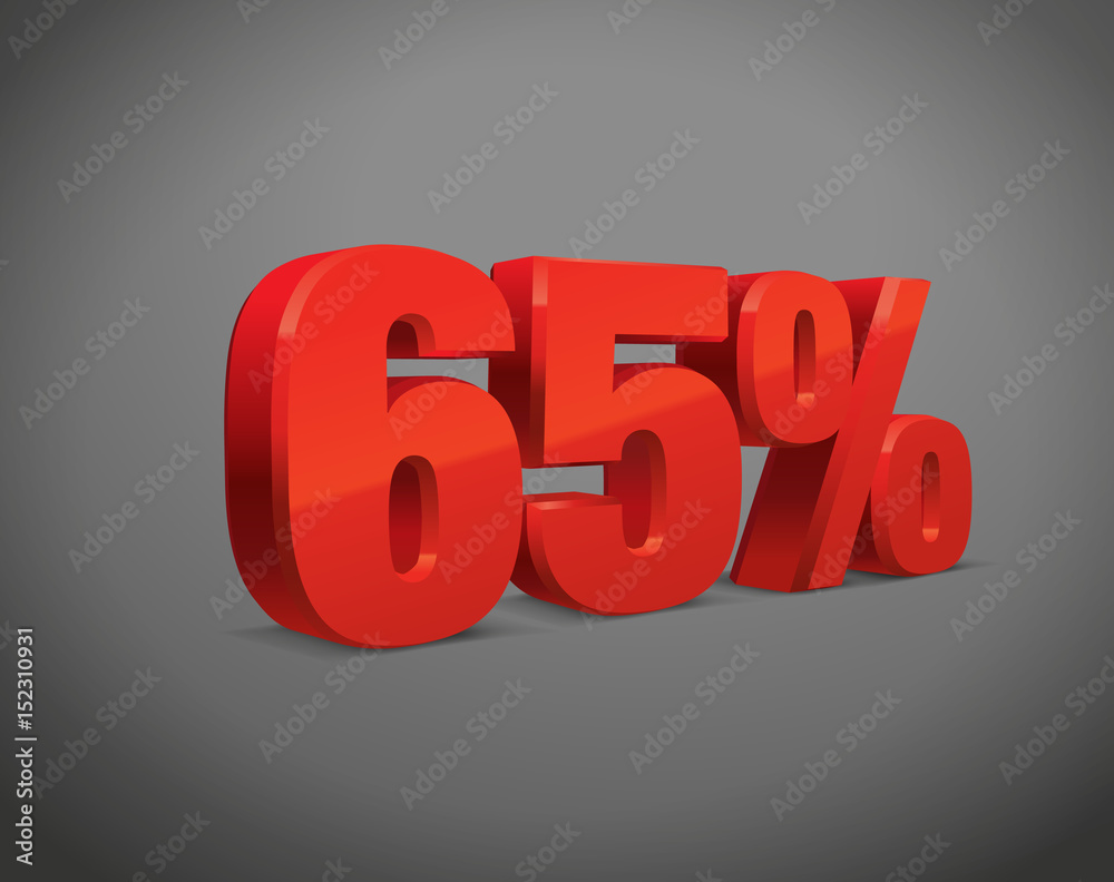 65 percent off, sale background, red object 3D. Eps10 Vector. 65 percent off, sale background, red object 3D. Eps10 Vector.